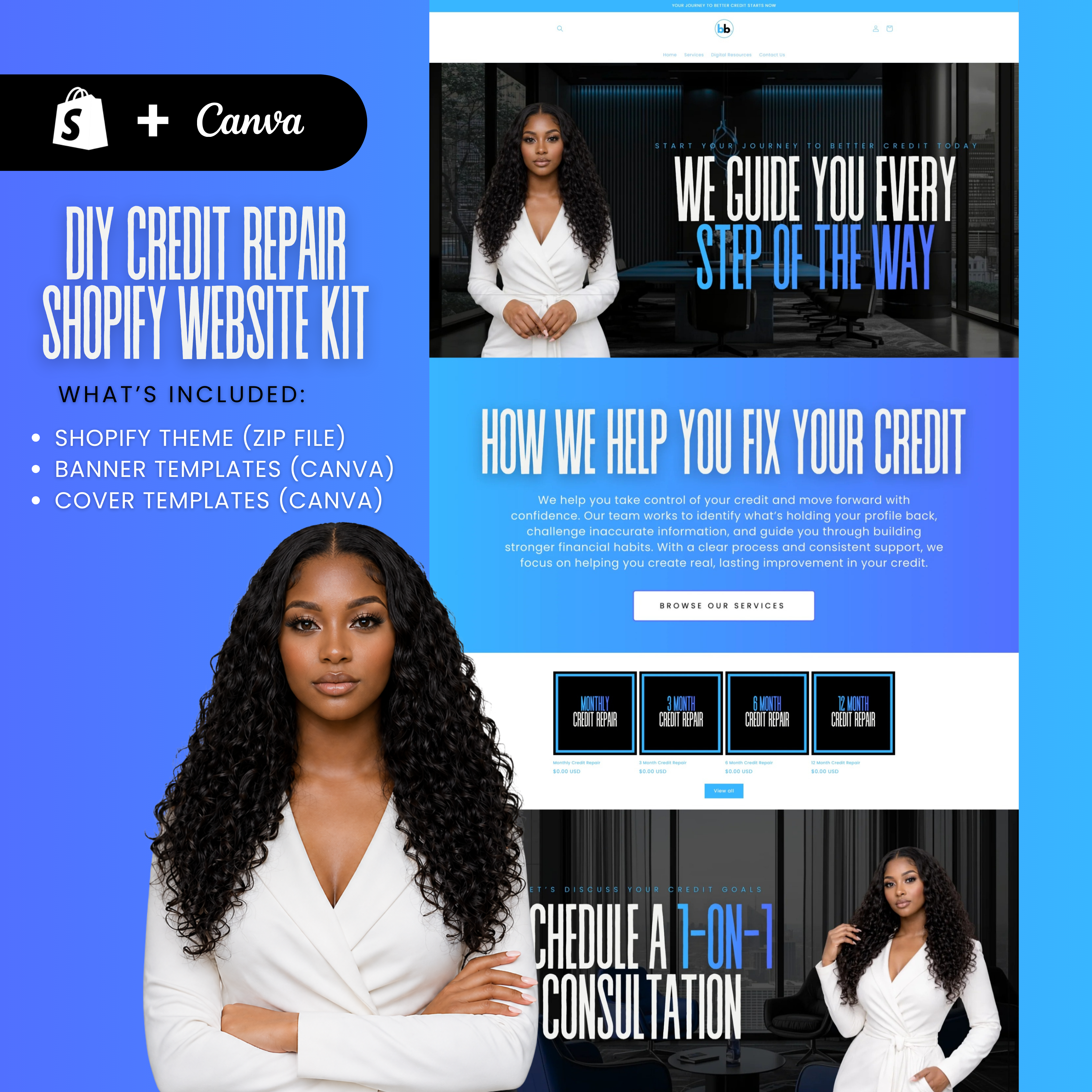 DIY Credit Repair Shopify Website Kit – Editable Theme, Banner & Cover Templates