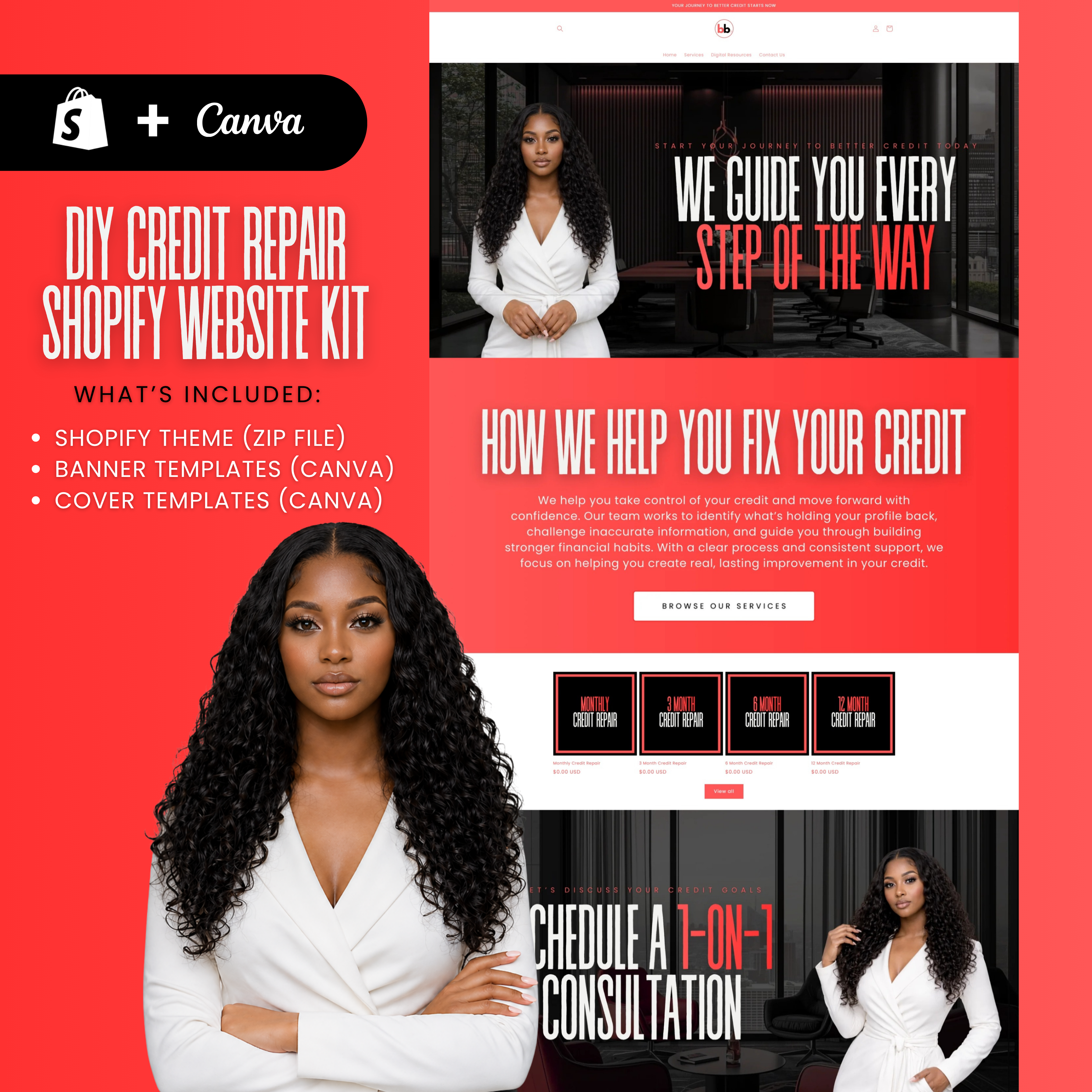 DIY Credit Repair Shopify Website Kit – Editable Theme, Banner & Cover Templates