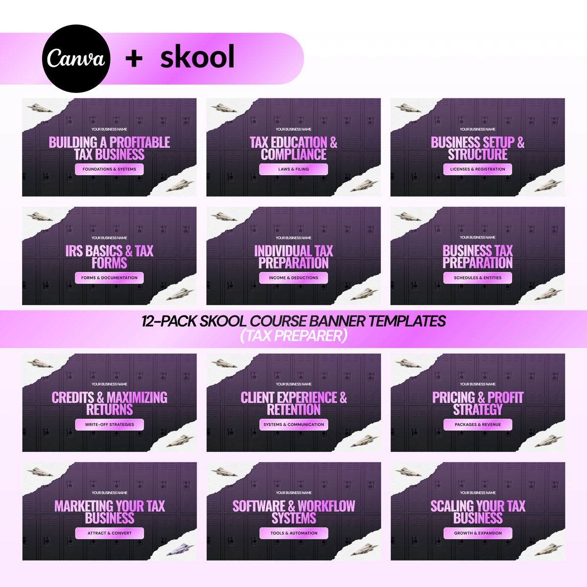 Tax Preparer Skool Course Banner Templates (12-Pack)