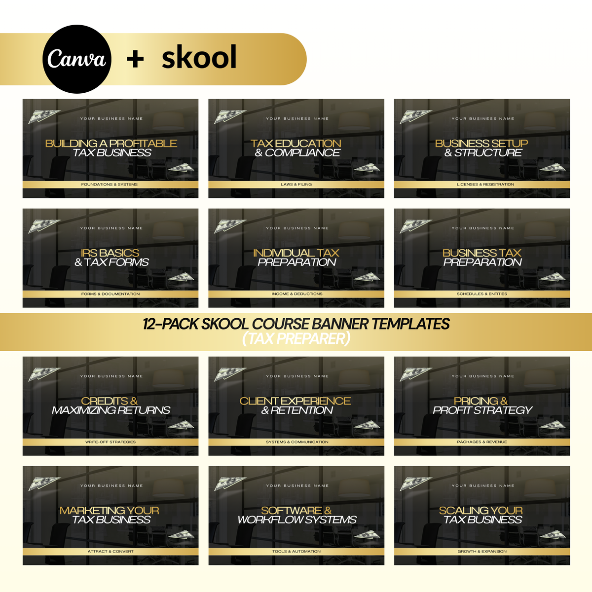 12-Pack Skool Course Banner Templates (Tax preparer)