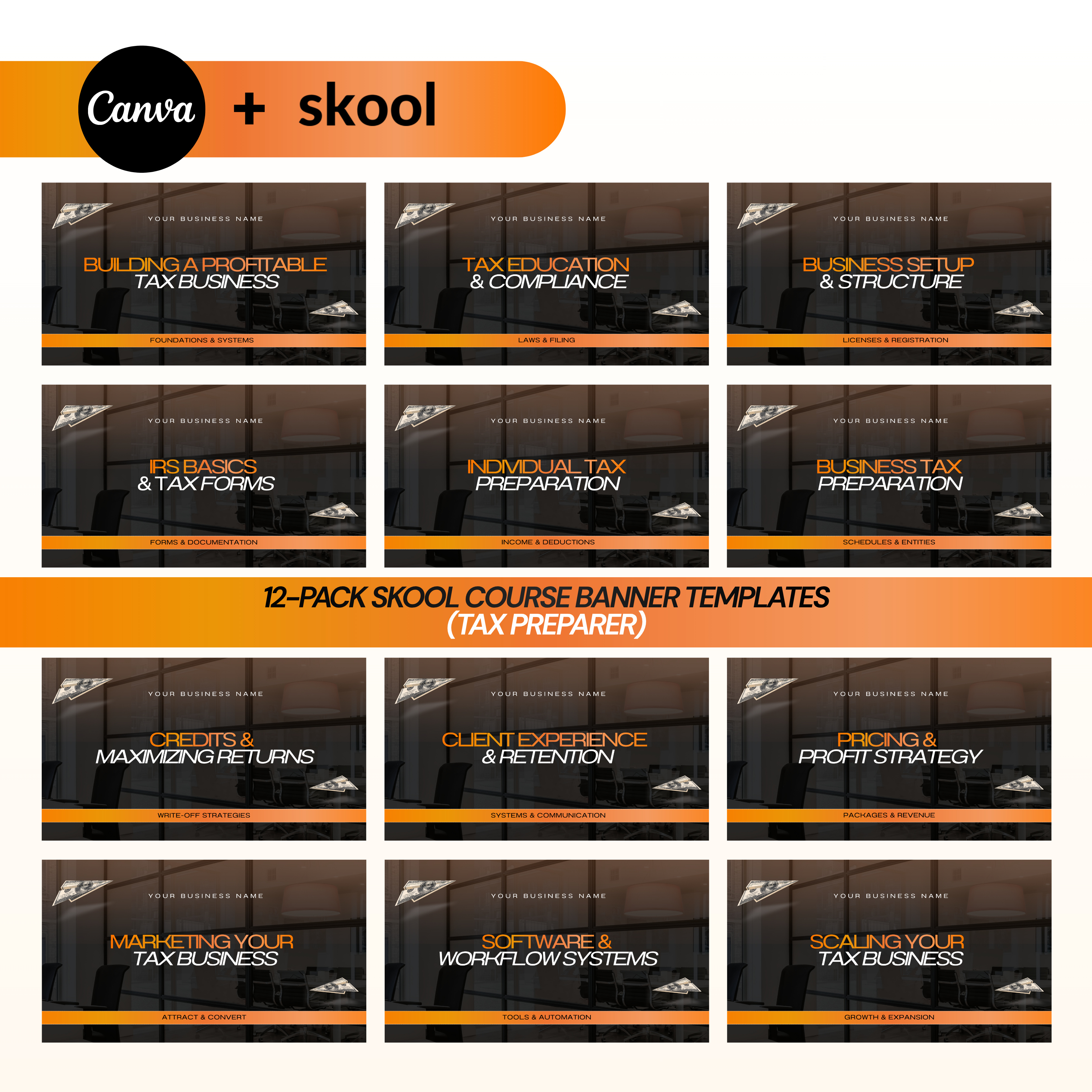 12-Pack Skool Course Banner Templates (Tax preparer)