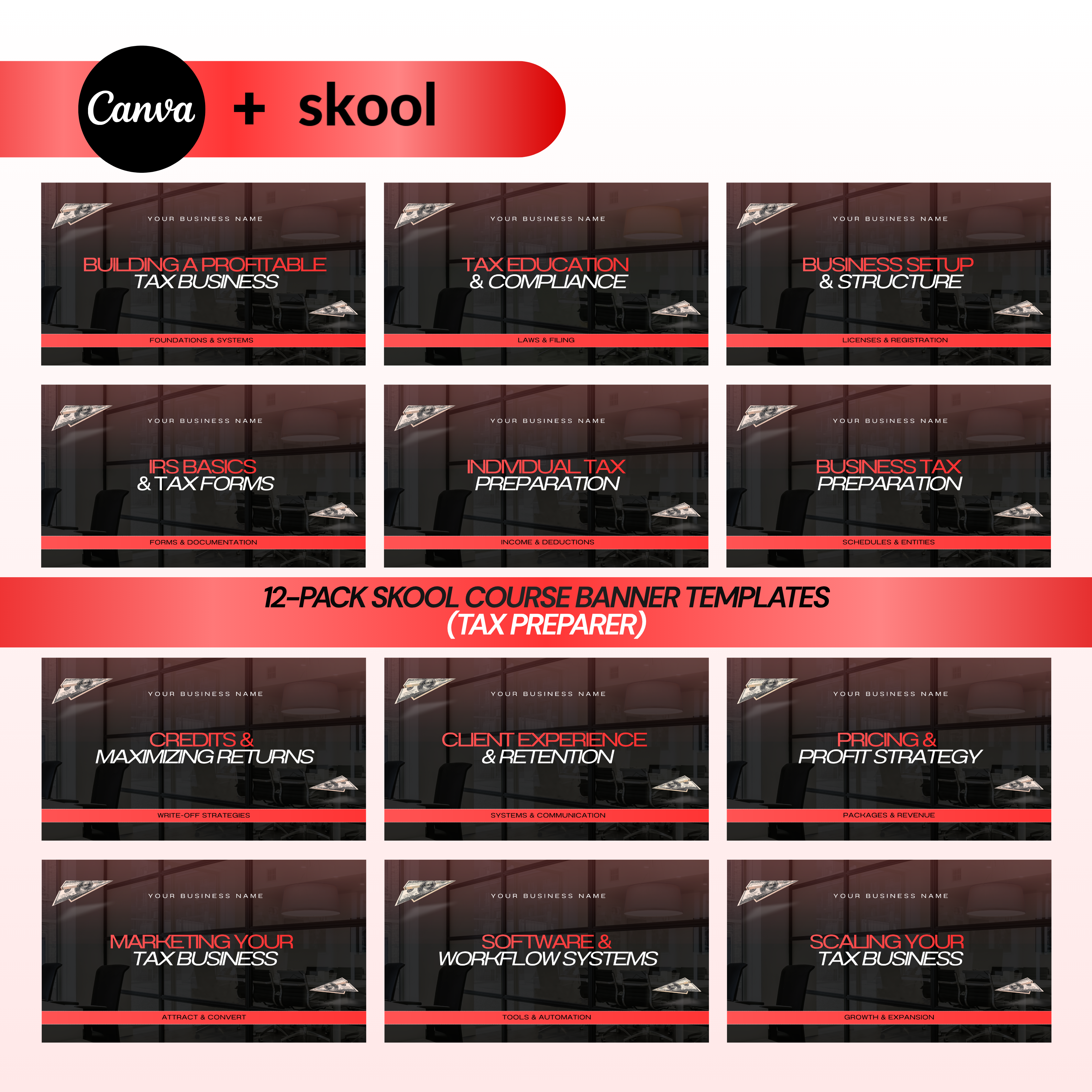12-Pack Skool Course Banner Templates (Tax preparer)